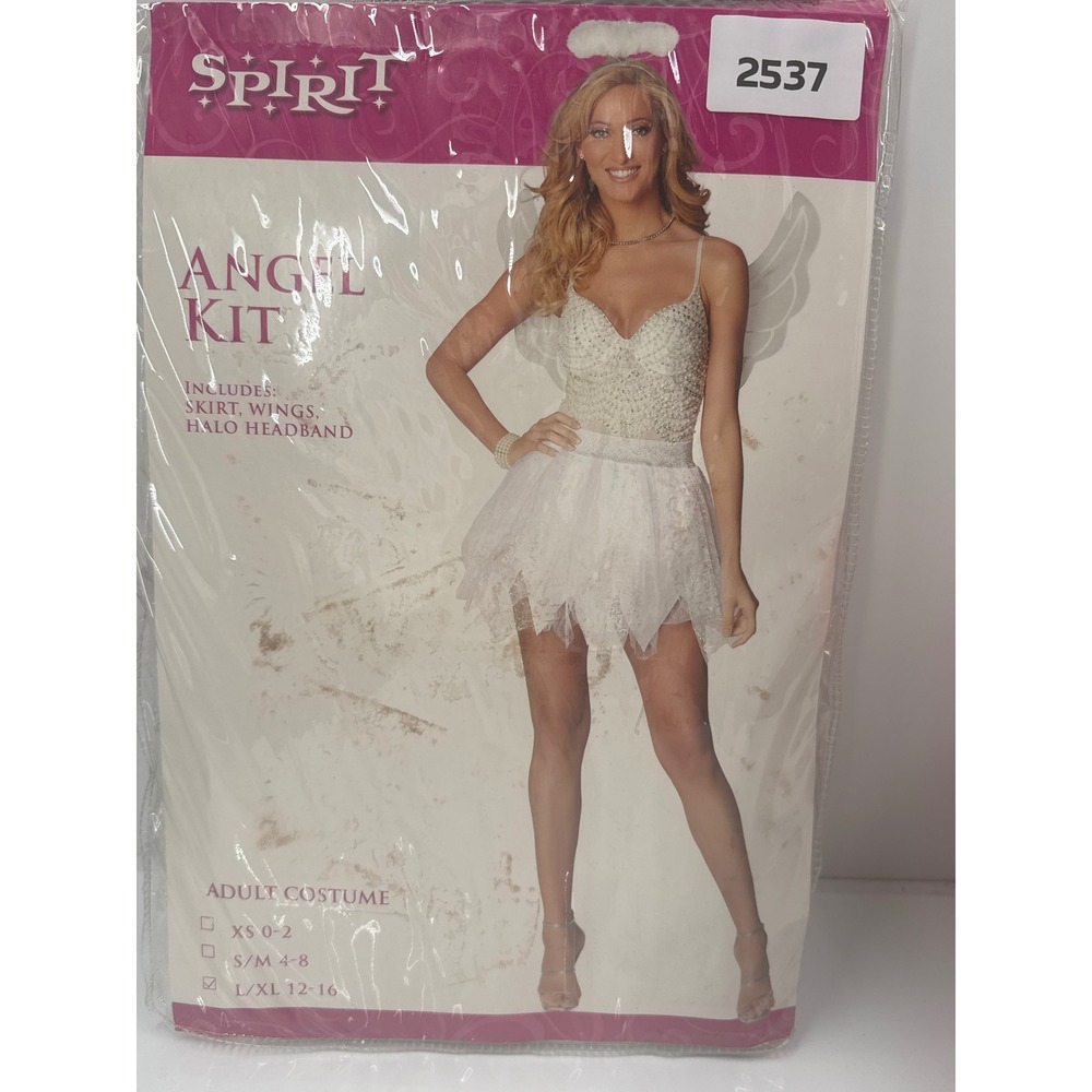 Spirit Halloween Angel Kit Adult Costume Set Skirt Wings Halo White L/XL 12-16